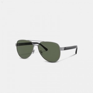 Coach Wire Frame Pilot Sunglasses - Men's Sunglasses - Satin Gunmetal | DRFK6152
