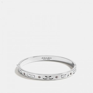 Coach Kissing C Hinged Bangle - Women's Jewelry - Silver | LMMD5138