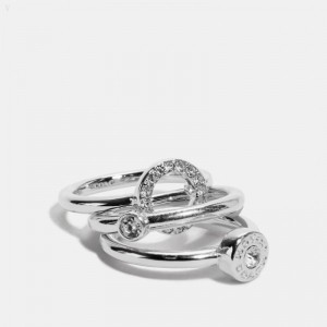 Coach Open Circle Halo Ring Set - Women's Jewelry - Silver | JVGW8719