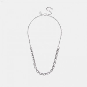 Coach Pavé Signature Chain Necklace - Women's Jewelry - Silver | UGMP5913