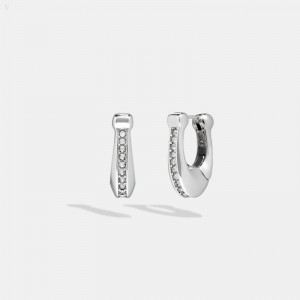 Coach Pavé Signature Hinged Small Hoop Earrings - Women's Jewelry - Silver | GQWM3565
