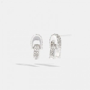 Coach Pavé Signature Single Drop Earrings - Women's Jewelry - Silver | OEFB0597