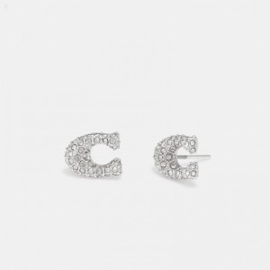 Coach Pavé Signature Stud Earrings - Women's Jewelry - Silver | OPGZ5563