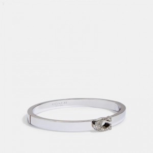 Coach Pave Signature Hinged Bangle - Women's Jewelry - Silver | EARK0884