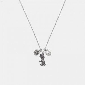 Coach Rexy Signature Charm Necklace - Women's Jewelry - Silver | IXIM7205