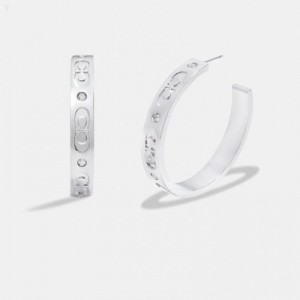 Coach Signature Hoop Earrings - Women's Jewelry - Silver | BOIJ1273
