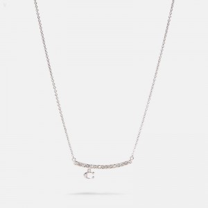 Silver Women Coach Signature Pavé Bar Necklace Jewelry | XUKF4388