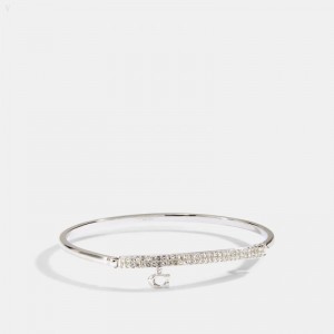 Coach Signature Pave Bar Hinged Bangle - Women's Jewelry - Silver | MLAV7598