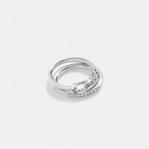 Coach Signature Tennis Ring Set - Women's Jewelry - Silver | WGWB9745
