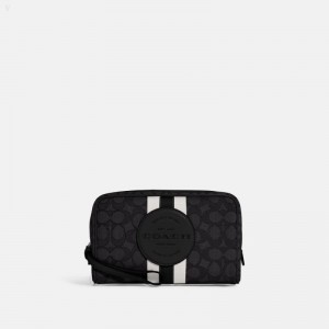 Coach Dempsey Boxy Cosmetic Case 20 In Signature Jacquard With Stripe And Coach Patch - Women's Accessories - Silver / Black Smoke Black Multicolor | TQJW1032
