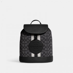 Coach Dempsey Drawstring Backpack In Signature Jacquard With Stripe And Coach Patch - Women's Backpacks - Silver / Black Smoke Black Multicolor | UOUV9201