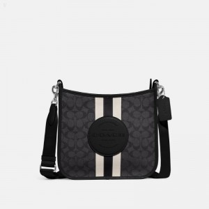Coach Dempsey File Bag In Signature Jacquard With Stripe And Coach Patch - Women's Crossbody Bags - Silver / Black Smoke Black Multicolor | KIKU7678