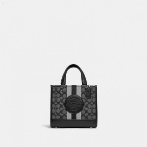 Coach Dempsey Tote 22 In Signature Jacquard With Stripe And Coach Patch - Women's Tote Bags - Silver / Black Smoke Black Multicolor | WYRM2766