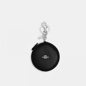 Coach Circular Coin Pouch Bag Charm - Women's Accessories - Silver / Black | XVAE3676