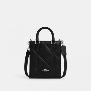 Coach North South Mini Tote With Puffy Diamond Quilting - Women's Crossbody Bags - Silver / Black | DHOY0302