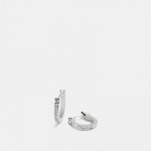 Coach Pave Signature Huggie Earrings - Women's Jewelry - Silver / Black | PUOM9166