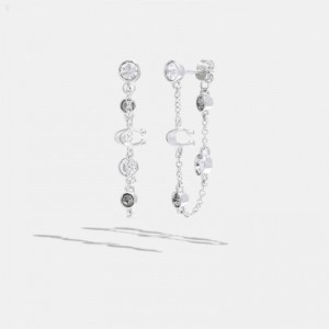 Coach Signature Crystal Chain Earrings - Women's Jewelry - Silver / Black | OIDX2988
