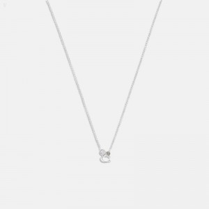 Coach Signature Crystal Cluster Necklace - Women's Jewelry - Silver / Black | WTXF8594