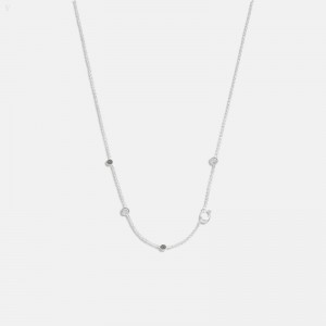 Coach Signature Crystal Necklace - Women's Jewelry - Silver / Black | BOUV8438
