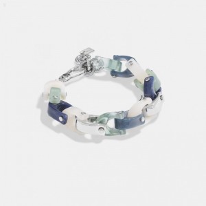Coach Chunky Signature Link Bracelet - Women's Jewelry - Silver / Blue Multicolor | VXCP3352