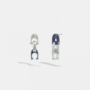 Coach Chunky Signature Link Drop Earrings - Women's Jewelry - Silver / Blue Multicolor | OHLR9209