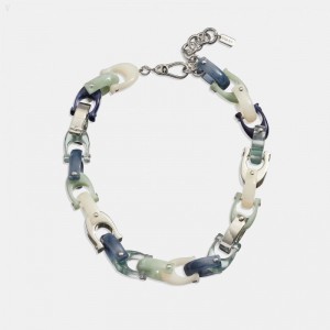 Coach Chunky Signature Link Necklace - Women's Jewelry - Silver / Blue Multicolor | IJBT8484
