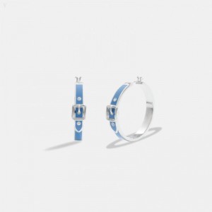 Coach Buckle Enamel Small Hoop Earrings - Women's Jewelry - Silver / Blue | QGRQ6907