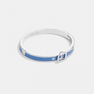 Coach Buckle Hinged Thin Bangle - Women's Jewelry - Silver / Blue | QQKD2150