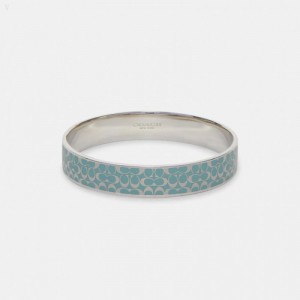 Coach Signature Bangle - Women's Jewelry - Silver / Blue | KPPT7804