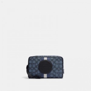 Coach Dempsey Boxy Cosmetic Case 20 In Signature Jacquard With Stripe And Coach Patch - Women's Accessories - Silver / Blue / Deep Navy Multicolor | ATBK3113