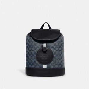Coach Dempsey Drawstring Backpack In Signature Jacquard With Stripe And Coach Patch - Women's Backpacks - Silver / Blue / Deep Navy Multicolor | QZAE4808