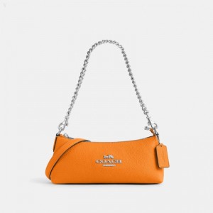 Coach Charlotte Shoulder Bag - Women's Shoulder Bags - Silver / Bright Mandarin | GKHX7106