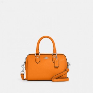 Coach Mini Rowan Crossbody - Women's Crossbody Bags - Silver / Bright Mandarin | LYMM9356