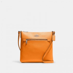 Coach Rowan File Bag - Women's Crossbody Bags - Silver / Bright Mandarin | WKRG7620