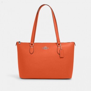 Coach Gallery Tote - Women's Tote Bags - Silver / Bright Orange | KBAG7299