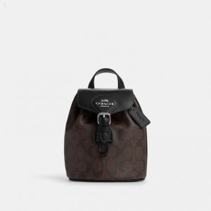 Coach Amelia Convertible Backpack In Signature Canvas - Women's Backpacks - Silver / Brown Black | AMZZ1005