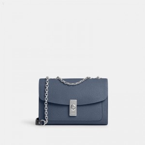 Coach Lane Shoulder Bag With Snake Embossed Leather Detail - Women's Shoulder Bags - Silver / Chambray Multicolor | DJLU7980