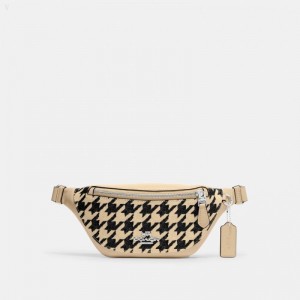 Coach Warren Mini Belt Bag With Houndstooth Print - Men's Crossbody Bags - Silver / Cream / Black | HQQN0028