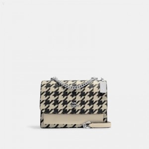 Coach Klare Crossbody With Houndstooth Print - Women's Crossbody Bags - Silver / Cream / Black | XBWI4268