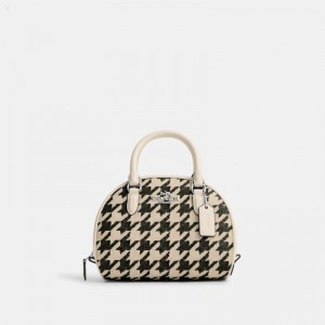 Coach Sydney Satchel With Houndstooth Print - Women's Satchel Bags - Silver / Cream / Black | JEBS6308