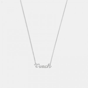 Coach Logo Script Necklace - Women's Jewelry - Silver / Crystal | YARC8196