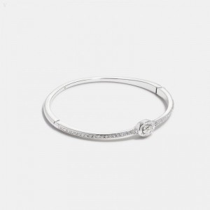 Coach Pavé Signature Bangle - Women's Jewelry - Silver / Crystal | ZXBC8964