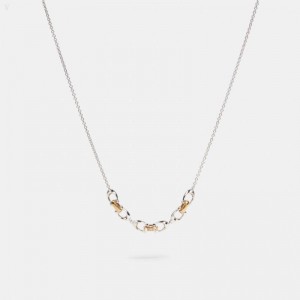 Coach Linked Signature Necklace - Women's Jewelry - Silver / Gold | FMLR5050