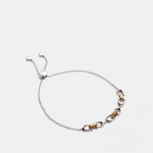 Coach Linked Signature Slider Bracelet - Women's Jewelry - Silver / Gold | YLIZ5873