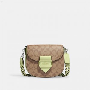 Coach Morgan Saddle Bag In Signature Canvas - Women's Crossbody Bags - Silver / Khaki / Pale Light Green | KUFI6824