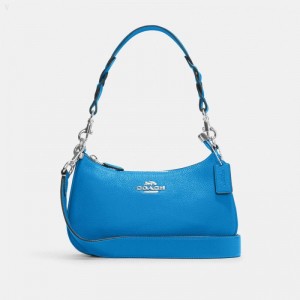 Coach Teri Shoulder Bag In Signature Canvas - Women's Shoulder Bags - Silver / Khaki / Racer Blue | GYEE2902
