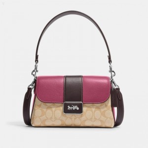 Coach Grace Shoulder Bag In Colorblock Signature Canvas - Women's Shoulder Bags - Silver / Light Khaki / Light Raspberry Multicolor | CLXN8889