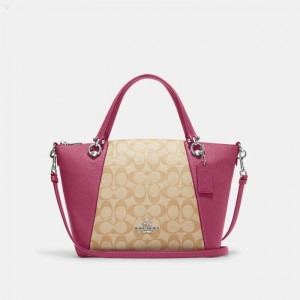 Coach Kacey Satchel In Signature Canvas - Women's Satchel Bags - Silver / Light Khaki / Light Raspberry | JOZD3326