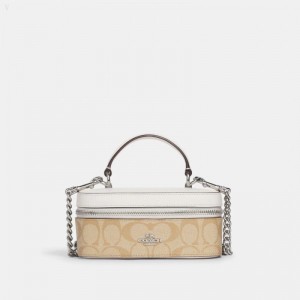 Coach Train Case Crossbody In Signature Canvas - Women's Crossbody Bags - Silver / Light Khaki / | XBHZ9777