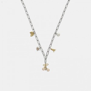 Coach Kisslock Cherry Charm Necklace - Women's Jewelry - Silver / Multicolor | MNYF4512